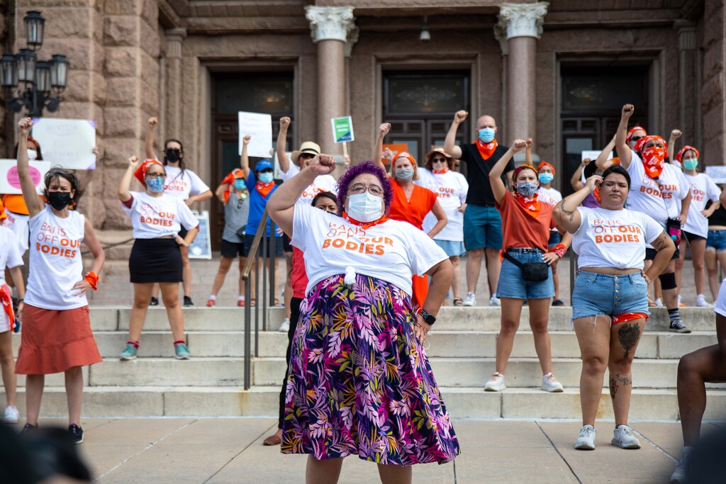 (Montinique Monroe | The New York Times)
Demonstrators protest against the new state law creating an almost complete ban on abortions in Texas, outside the State Capitol in Austin, Wednesday, Sept. 1, 2021. "America is reeling backward, strangled by the past, nasty and uncaring, with everyone at one another’s throats," writes The New York Times opinion columnist Maureen Dowd.