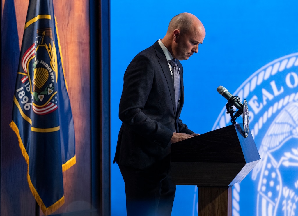 (Leah Hogsten | Tribune file photo) Governor Spencer Cox speaks during The PBS Utah Governor's Monthly News Conference, Dec. 16, 2021 at the Eccles Broadcast Center in Salt Lake City.