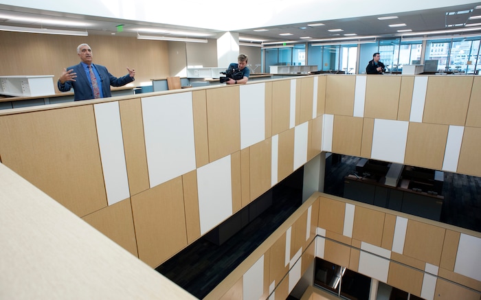 (Rick Egan  |  The Salt Lake Tribune)    Sim Gill, Salt Lake County District Attorney, talks about the natural light in the new Salt Lake County District Attorney building in Salt Lake City, Friday, March 9, 2018.


