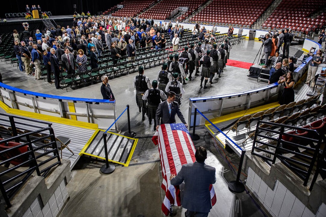 (Trent Nelson | The Salt Lake Tribune)  Funeral services for Jill Robinson, a West Valley City code-enforcement officer killed on the job last week. The service took place at the Maverik Center in West Valley City on Friday Aug. 17, 2018.