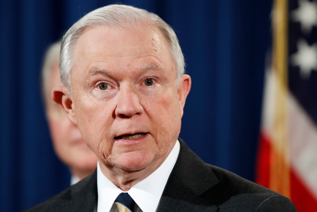 (Jacquelyn Martin | The Associated Press) Attorney General Jeff Sessions speaks during a news conference about opioid addiction, Thursday, July 13, 2017, at the Justice Department in Washington.