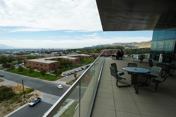 (Rick Egan  |  The Salt Lake Tribune)  Employees have a great view of the valley form the west patio at BioFire Diagnostic at Research Park. BioFire Diagnostic is one of the top performing companies in the Top Workplaces competition,Thursday, September 28, 2017.