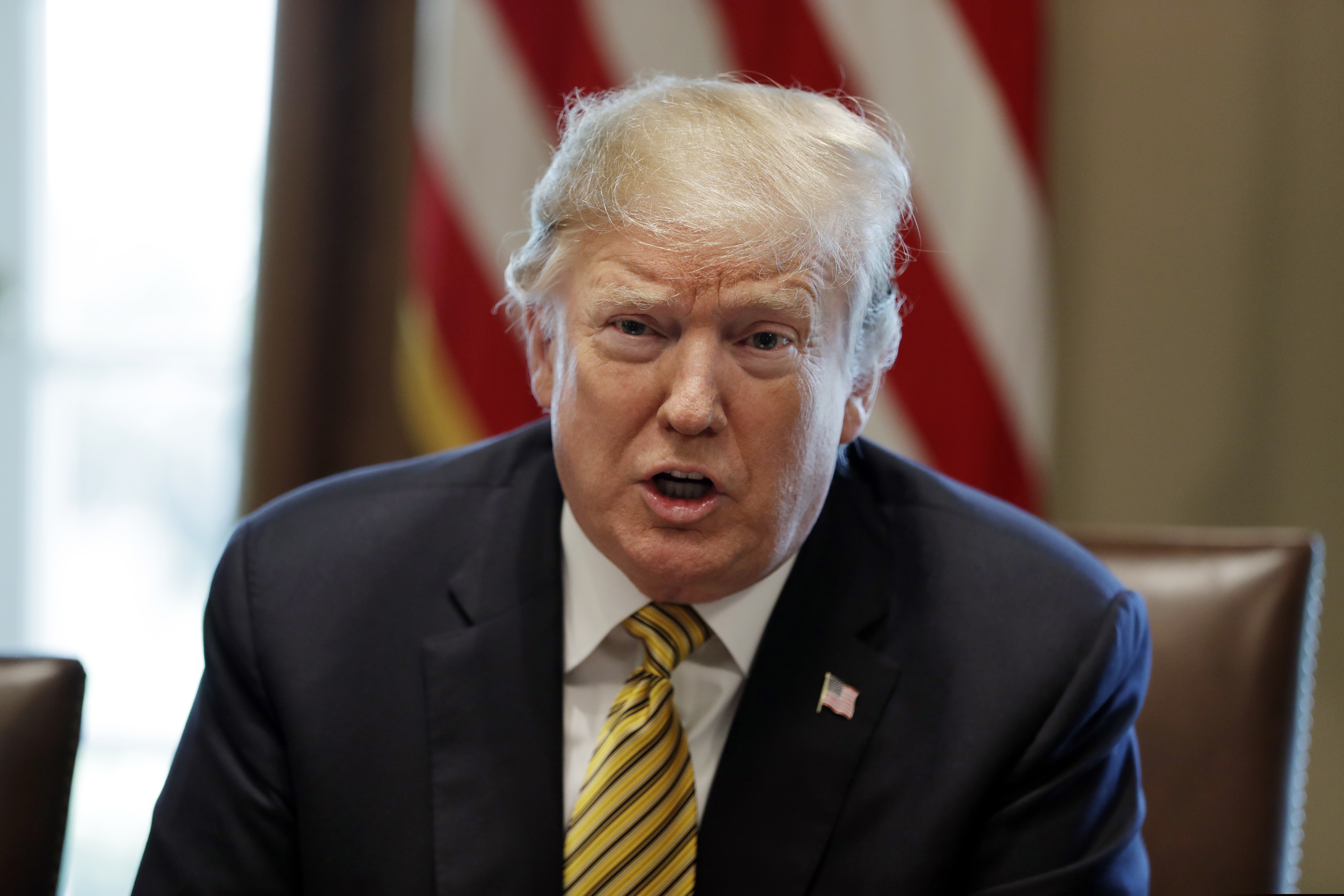 (AP Photo/Evan Vucci) President Donald Trump speaks during the White House Opportunity and Revitalization Council meeting in the Cabinet Room of the White House, Thursday, April 4, 2019, in Washington.