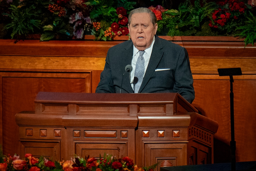 (Rick Egan | The Salt Lake Tribune) Jeffrey R. Holland speaks at President Russell M. Nelson's funeral at the Conference Center in October. Holland's funeral will be in the Tabernacle.