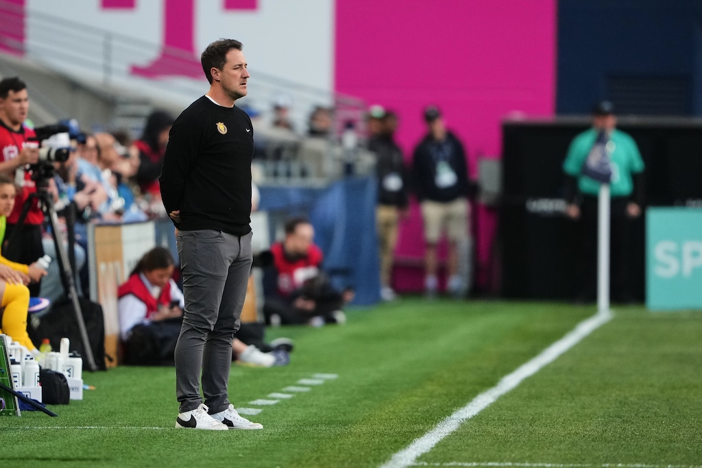 Utah Royals head coach Jimmy Coenraets, shown during a game in April, watched his team lose 2-0 to the Kansas City Current on Saturday in Sandy. (AP Photo/Lindsey Wasson)