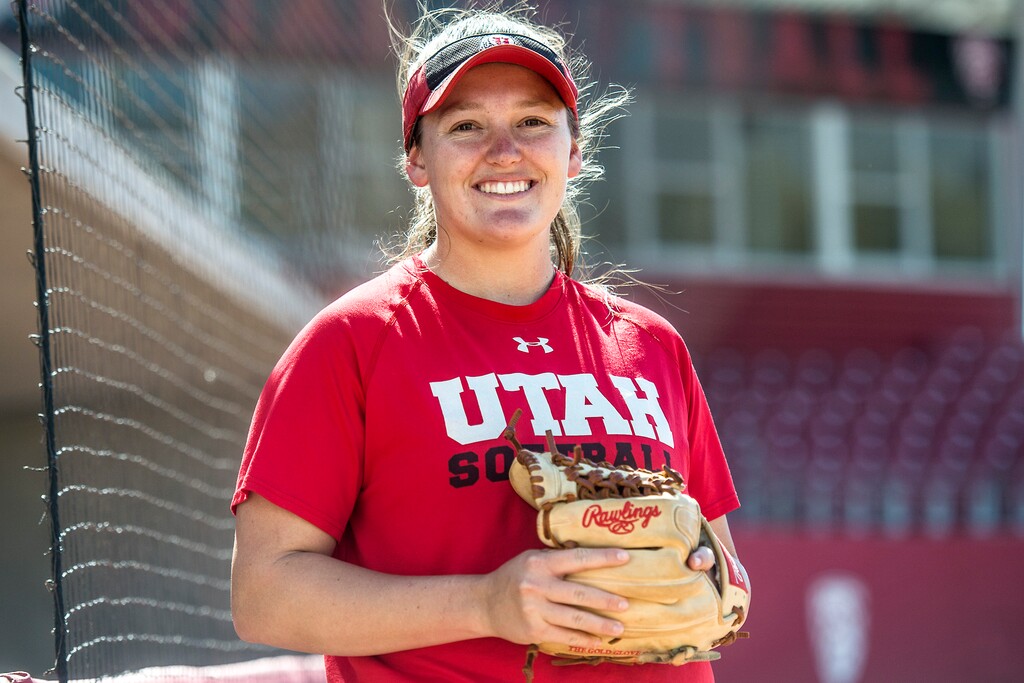Chris Detrick | The Salt Lake Tribune
Hannah Flippen poses for a portrait during a practice at the Dumke Family Softball Stadium at the University of Utah Tuesday April 5, 2016.