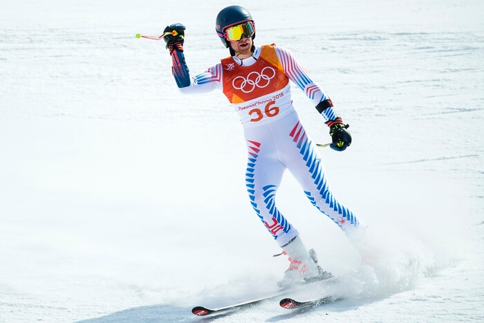 (Chris Detrick  |  The Salt Lake Tribune) Ryan Cochran-Siegle competes in the Men's Giant Slalom Run 2 during the Pyeongchang 2018 Winter Olympics Sunday, Feb. 18, 2018. Cochran-Siegle finished in 11th place with a combined time of 2:20.74.