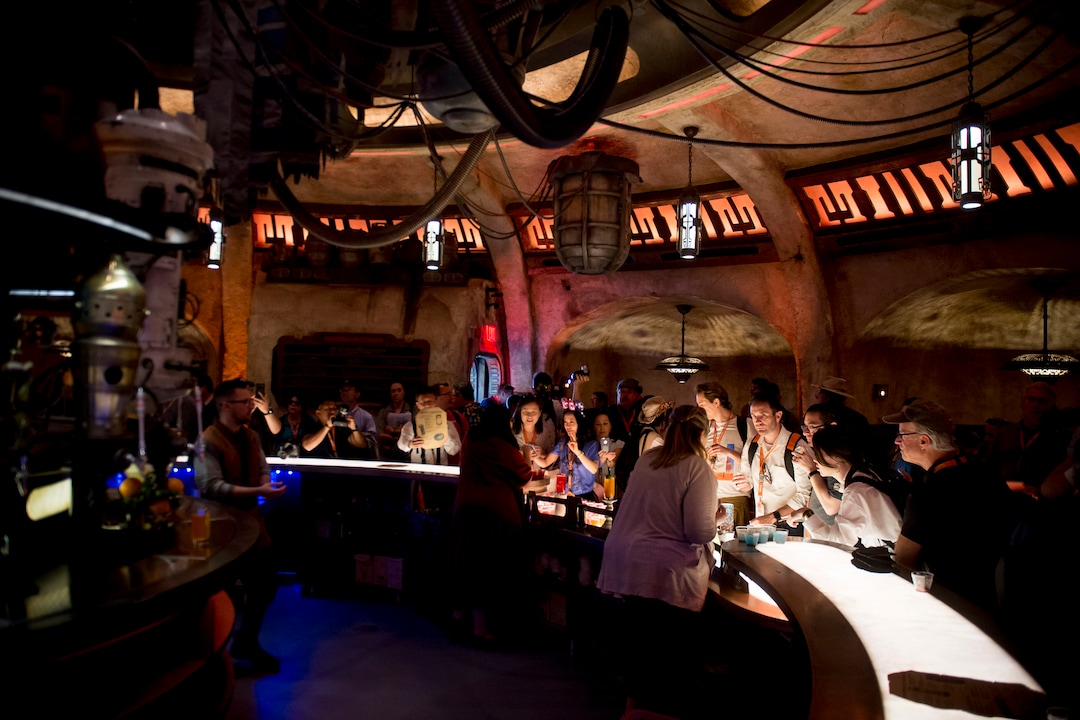 (Jeremy Harmon  |  The Salt Lake Tribune) Patrons sample drinks at Oga's Cantina at Star Wars: Galaxy's Edge in Anaheim, Ca. on Wednesday, May 29, 2019. The cantina is reminiscent of the one in the original Star Wars film from 1977.