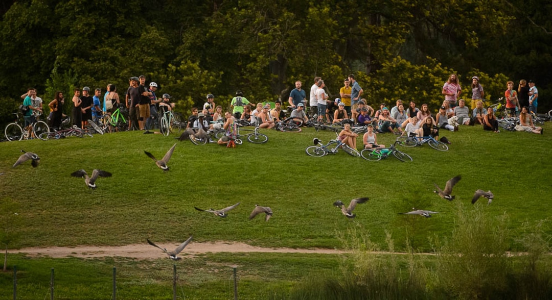 (Trent Nelson | The Salt Lake Tribune)Cyclists gather and ride around Salt Lake City's Liberty Park, Saturday July 21, 2018, in remembrance of Cameron Hooyer, a rider who was killed by a FrontRunner train during a 999 Ride on Thursday.