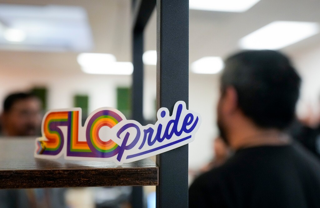 (Bethany Baker | The Salt Lake Tribune) A sticker for SLC Pride at a planning meeting in Salt Lake City on Tuesday, May 7, 2024. This week, SLC Pride shared a financial report on its inaugural festival showing the event was profitable.