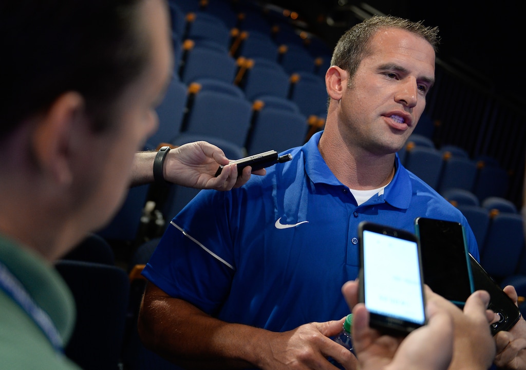 (Francisco Kjolseth  |  Tribune file photo) Luke Staley is interviewed by the media regarding his number being retired during BYU Football Media Day at BYU Broadcasting in Provo on Friday, June 23, 2017. 