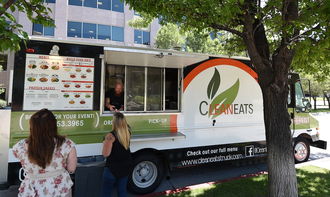 (Francisco Kjolseth  |  The Salt Lake Tribune)  Clean Eats food truck makes a stop at the South Town Business Park in Sandy on Monday, July 9, 2018.