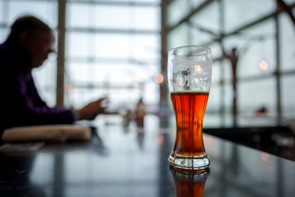 (Trent Nelson  |  The Salt Lake Tribune) A glass of beer at Market Street Grill at Salt Lake City International Airport on Wednesday, Dec. 7, 2022.