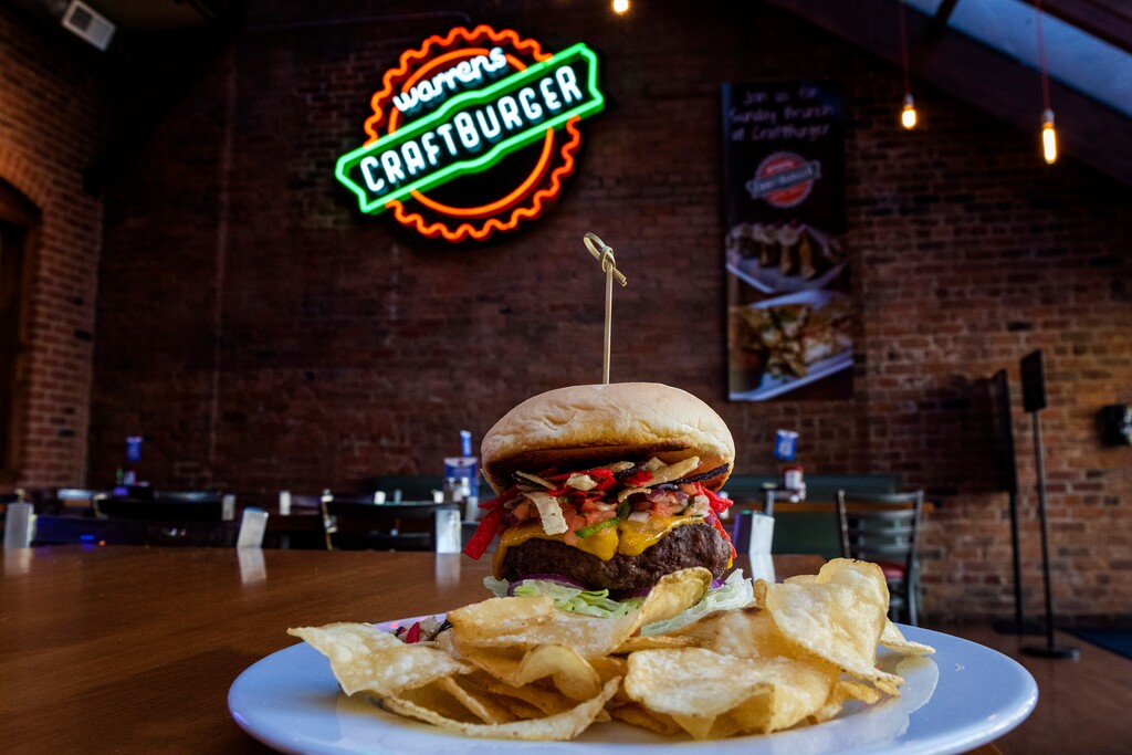 (Rick Egan | The Salt Lake Tribune) Taco Burger and chips at Warrens Craft Burger, one of the restaurants participating in Ogden Restaurant Week, onThursday, Nov. 4, 2021.