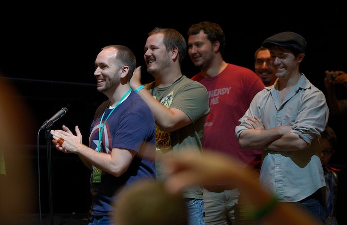 Leah Hogsten  |  The Salt Lake Tribune
An unknown fan (left) of Stan Lee laughs after asking Lee to give him a character name just on his looks. Lee replied with "Nerve!--because you have to have nerve to even ask me that question." Stan Lee, "Stan the Man," the legendary former head of Marvel Comics talks about his characters and a life in comics at Salt Lake Comic Con, September 6, 2014 at the Salt Palace Convention Center. Lee is credited with co-creating many of MarvelÕs best-known characters, including Spider-Man, the Fantastic Four, the X-Men, the Incredible Hulk, Iron Man, Thor, Daredevil, Doctor Strange, and others.
