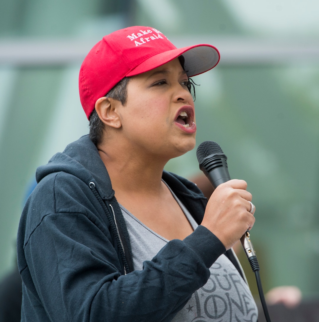 (Rick Egan  |  The Salt Lake Tribune)  Lex Scott, organizer of Black Lives Matter and founder of the United Front, leads a chant, during a Black Lives Matter protest against police brutality. The protesters are calling for the release of body camera footage of an officer fatally shooting 50-year-old Patrick Harmon at the Salt Lake City Public Safety Building, Saturday, September 30, 2017.