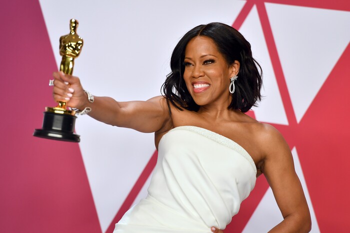 Regina King poses with the award for best performance by an actress in a supporting role for "If Beale Street Could Talk" in the press room at the Oscars on Sunday, Feb. 24, 2019, at the Dolby Theatre in Los Angeles. (Photo by Jordan Strauss/Invision/AP)