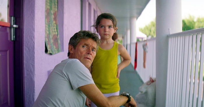 This image released by A24 shows Willem Dafoe, left, and Brooklynn Prince in a scene from "The Florida Project." The Utah Film Critics Association gave Dafoe the award for supporting actor, male, in a meeting Dec. 17, 2017. (A24 via AP)