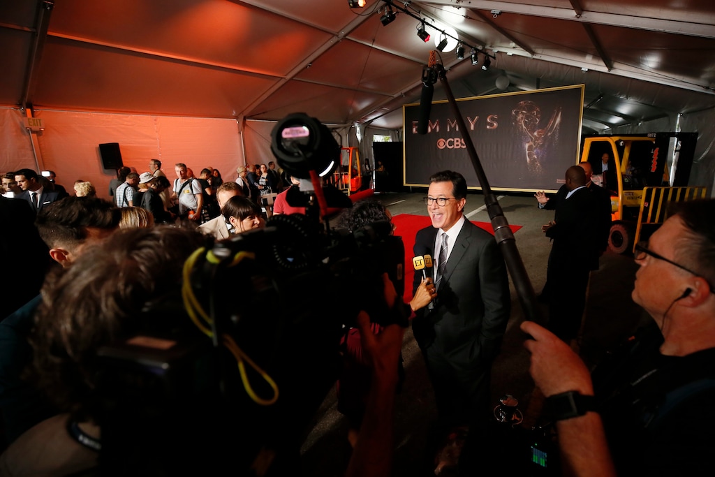 The 69th Primetime Emmy telecast host Stephen Colbert is interviewed during the 69th Primetime Emmy Red Carpet Rollout at the Microsoft Theater on Tuesday, Sept. 12, 2017 in Los Angeles. (Photo by Danny Moloshok/Invision for the Television Academy/AP Images)