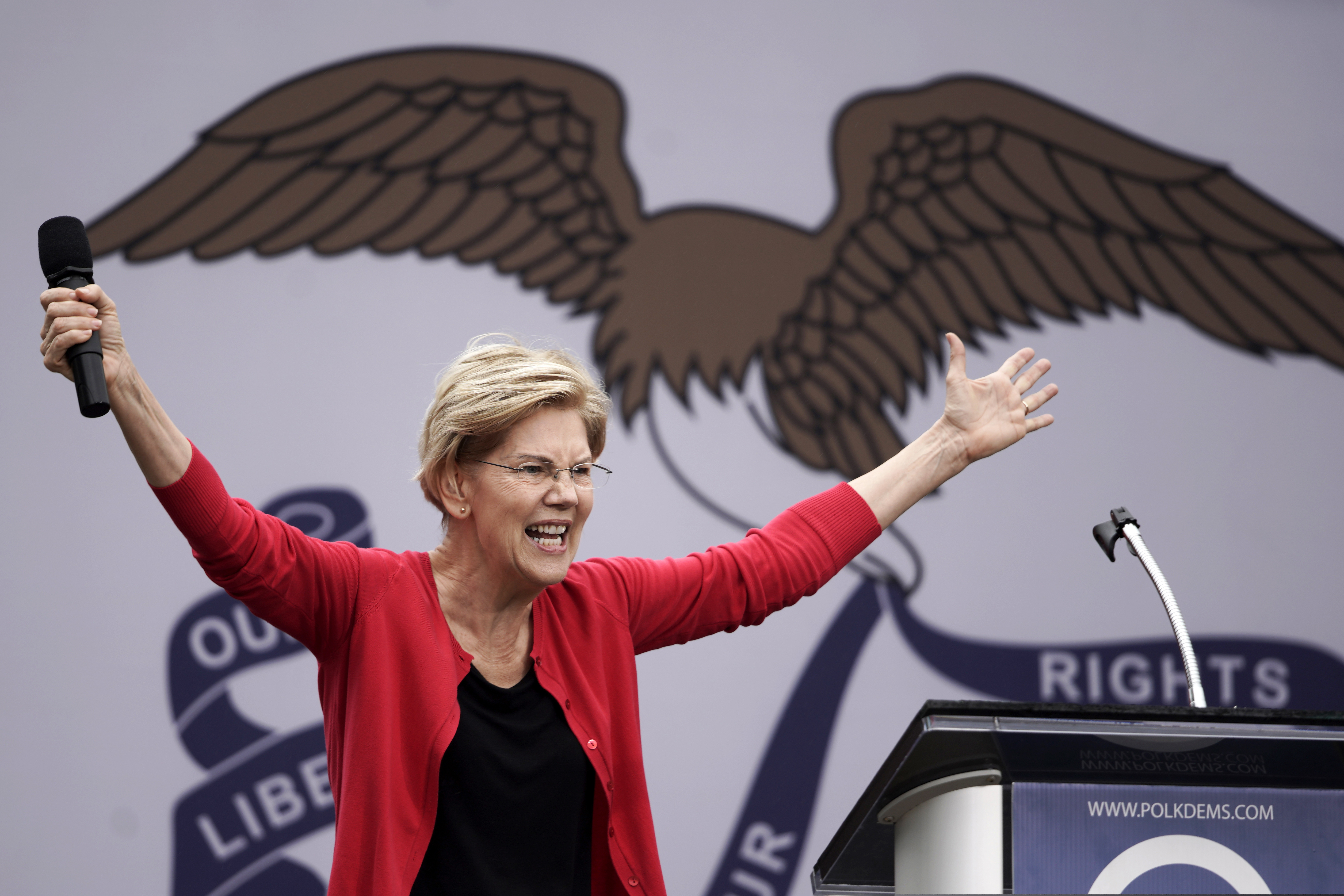 (Nati Harnik | AP file photo) Democratic presidential candidate Sen. Elizabeth Warren, D-Mass. speaks at the Polk County Democrats Steak Fry, in Des Moines, Iowa, Saturday, Sept. 21, 2019.
