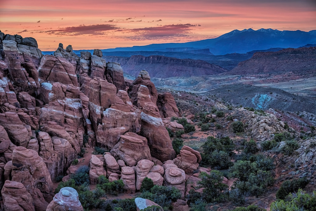 (Diana Robinson | Flickr) The sunrise over the Fiery Furnace Trail in Arches National Park in June 2021.