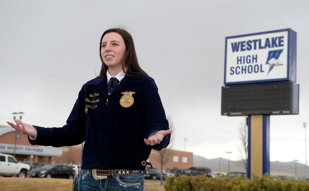(Al Hartmann  |  The Salt Lake Tribune) 	Emily Frost, a student body vice-president speaks about at Westlake High School 's response to honor  the 17 students who died in a school shooting in Florida.  