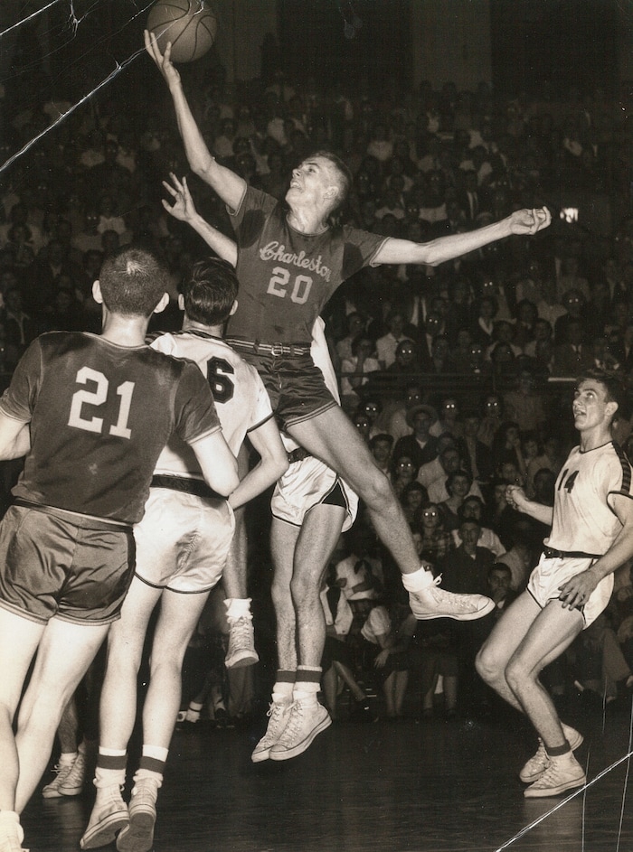(Photo courtesy of the Hundley family) Hot Rod Hundley (20) in action for Charleston High School in West Virginia.