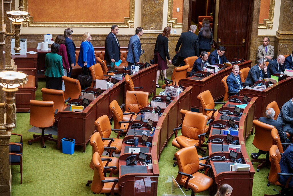 (Trent Nelson  |  The Salt Lake Tribune) House Democrats walking off the floor as Republicans move to debate resolution on teaching critical race theory during a special session at the State Capitol in Salt Lake City on Wednesday, May 19, 2021.