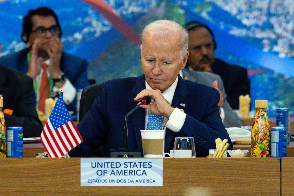 (Eric Lee | The New York Times) President Joe Biden at the Group of 20 summit meeting in Rio de Janeiro on Monday, Nov. 18, 2024.