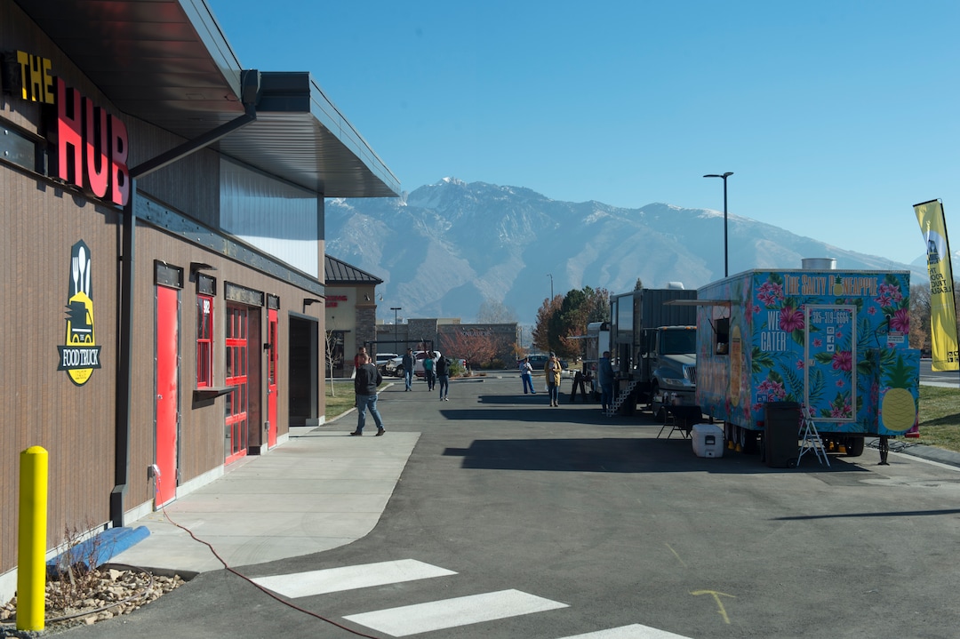(Rick Egan  |  The Salt Lake Tribune)       The Hub Food Truck Park in South Jordan, where food trucks park outside, but guests can eat inside, Monday, Nov. 12, 2018.