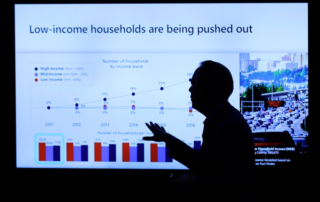 Microsoft Corp. President Brad Smith speaks Thursday, Jan. 17, 2019, during a news conference in Bellevue, Wash., to announce a $500 million pledge by Microsoft to develop affordable housing for low- and middle-income workers in response to the Seattle region's widening affordability gap and to also to address homelessness. (AP Photo/Ted S. Warren)