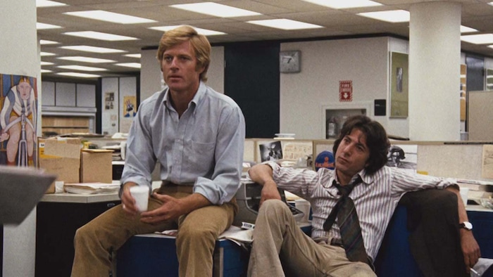 (Warner Bros.) Robert Redford and Dustin Hoffman play reporters Bob Woodward and Carl Bernstein in the 1976 Watergate drama "All the President's Men."