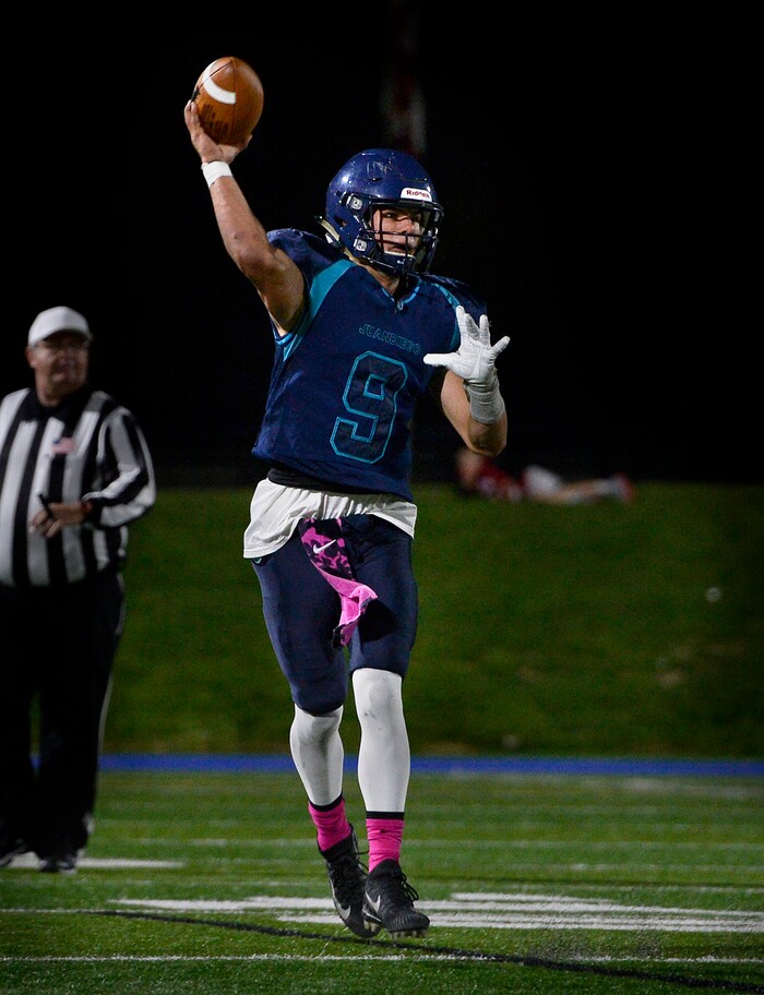 (Scott Sommerdorf   |  The Salt Lake Tribune)   Juan Diego QB Zachary Hoffman throws during first half play. Juan Diego beat Juab 33-28, Friday, October 6, 2017. 