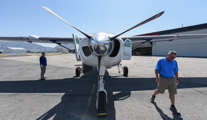 (Francisco Kjolseth  |  Francisco Kjolseth)  Pilot Rob Parks readies the Cessna Grand Caravan EX for flight over Salt Lake City on Friday, June 8, 2018, for CoStar Group Inc., a research and technology company that provides information to commercial real estate professionals, including those in Utah by gathering data with their specially equipped plane outfitted with a belly mounted gimbal 5K RED Cineplex camera.