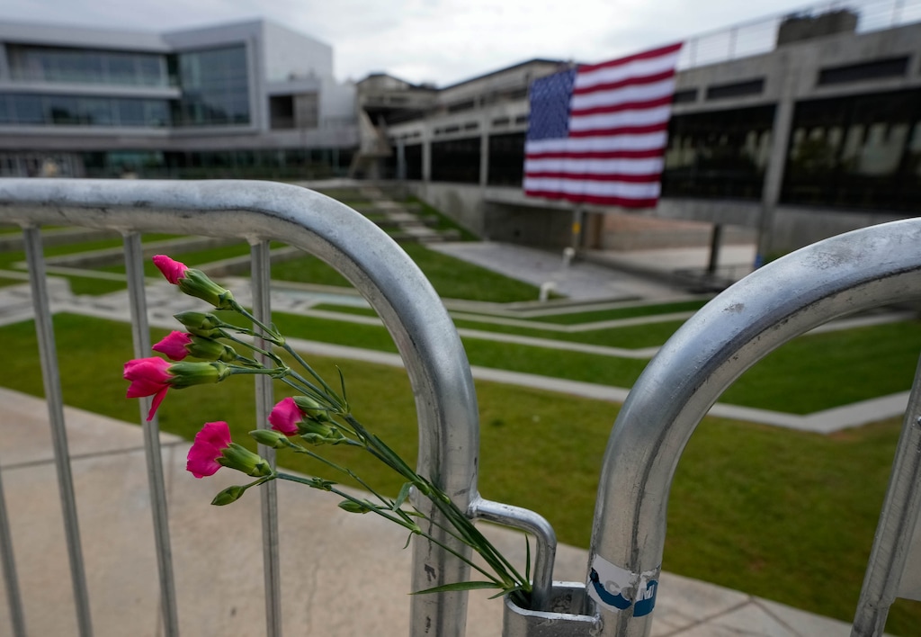 (Francisco Kjolseth | The Salt Lake Tribune) Flowers are pictured in the courtyard at Utah Valley University on Friday, Sept. 19, 2025, nine days after Charlie Kirk was shot and killed on campus.