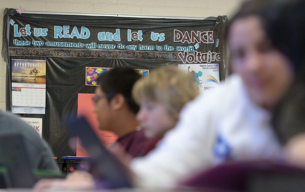 (Leah Hogsten  |  The Salt Lake Tribune) Kearns High School students on Wednesday, March 11, 2020. 