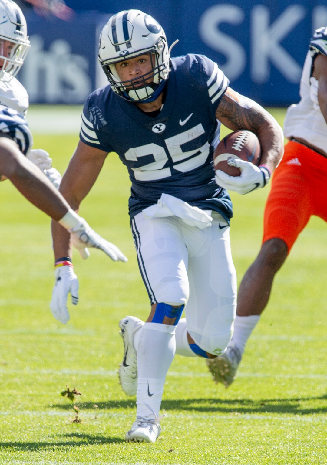 (Rick Egan  |  The Salt Lake Tribune)  Brigham Young running back Tyler Allgeier (25) runs the ball for the Cougars, in football action between the Brigham Young Cougars and the UTSA Roadrunners, at Lavell Edwards stadium, Saturday, Oct. 10, 2020.