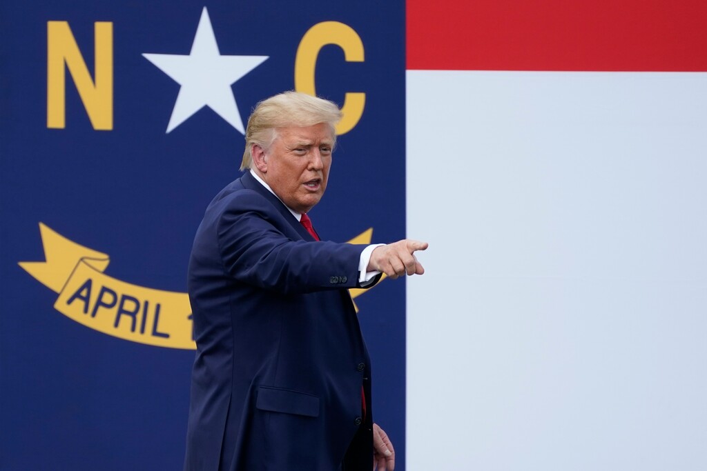 President Donald Trump leaves the stage after a speech on Wednesday, Sept. 2, 2020, in Wilmington, N.C. (AP Photo/Gerry Broome)