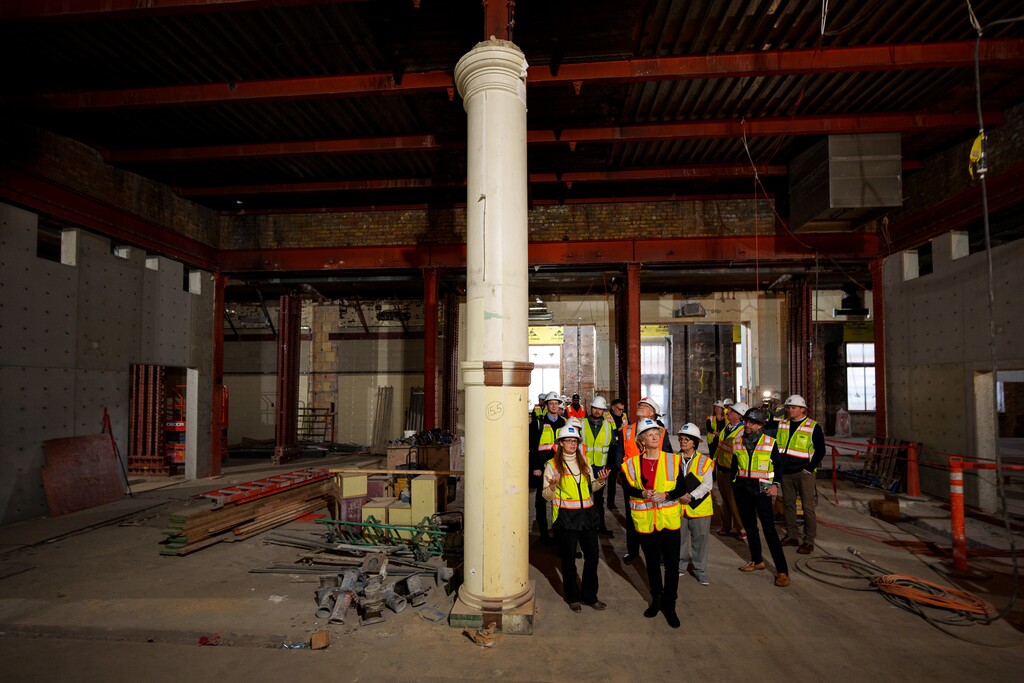 (Trent Nelson | The Salt Lake Tribune) Administrator of the U.S. General Services Administration (GSA) Robin Carnahan (in foreground in red shirt) tours the modernization of the Frank E. Moss U.S. Courthouse in Salt Lake City on Tuesday, March 12, 2024.
