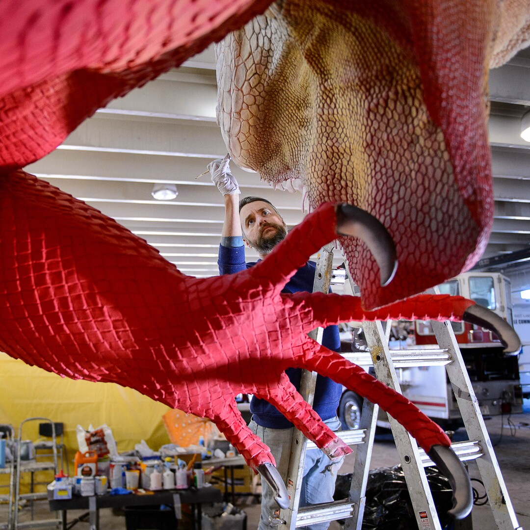 (Trent Nelson | The Salt Lake Tribune)  Artist Stephen Kesler works on a giant Red Iguana, to be placed in front of the Salt Lake City restaurant's #2 location. Kesler created the giant whales and other sea creatures for the Living Planet Aquarium. The Red Iguana is 14 feet high and more than 30 feet long.