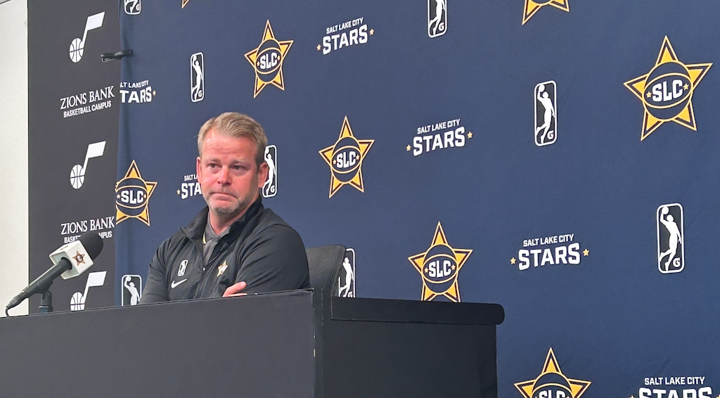 (Eric Walden  |  The Salt Lake Tribune) New Utah Stars coach Steve Wojciechowski addresses the media at the Zions Bank Basketball Campus on June 7, 2023.
