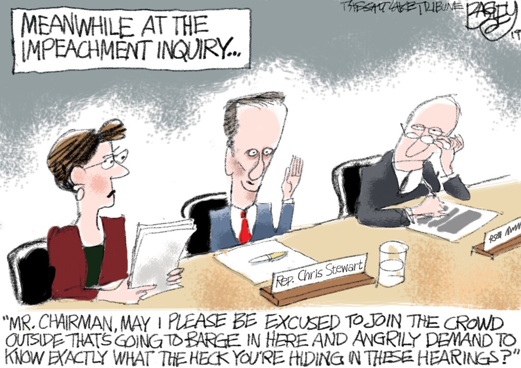 (Pat Bagley | The Salt Lake Tribune) This cartoon, titled "Stewart’s Complaint," appears in The Salt Lake Tribune on Friday, Oct. 25, 2019.