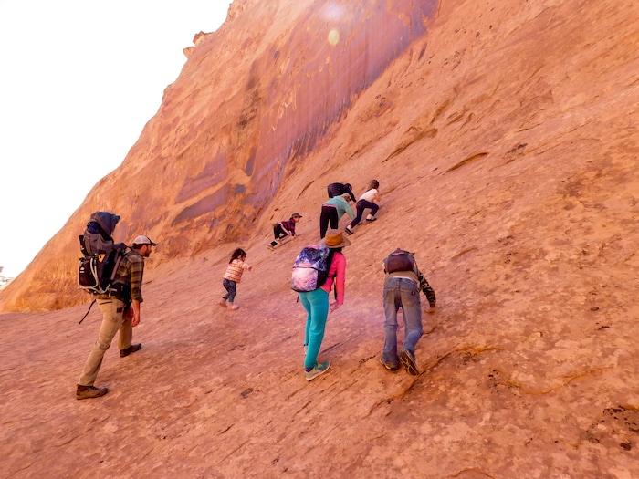 (Erin Alberty|The Salt Lake Tribune) Children try to run up the walls of Leprechaun Canyon on April 29, 2017.