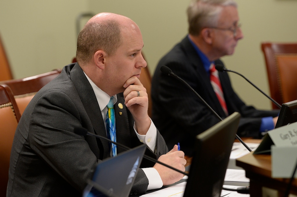 Scott Sommerdorf   |  The Salt Lake Tribune  
Senator Daniel Thatcher, R-West Valley City, listens as Rep. Angela Romero, D-Salt Lake, presents her bill, HB200 - Sexual Assault Kit Processing Amendments - during a House Revenue and Taxations committee meeting at the Utah State Capitol complex, Wednesday, February 8, 2017. Thatcher said he hopes West Jordan City's approval of a new hate crime resolution will become a catalyst for changes in the current law during the 2018 legislative session.