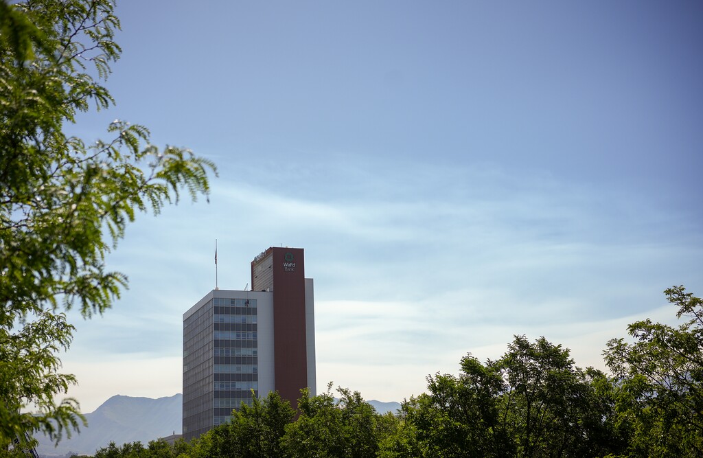 (Chris Samuels | The Salt Lake Tribune) Skies over Salt Lake City, Monday, July 28, 2025. Smoke from wildfires — one in south-central Utah, the other near the north rim of the Grand Canyon — has made its way to the Wasatch Front, weather forecasters say.