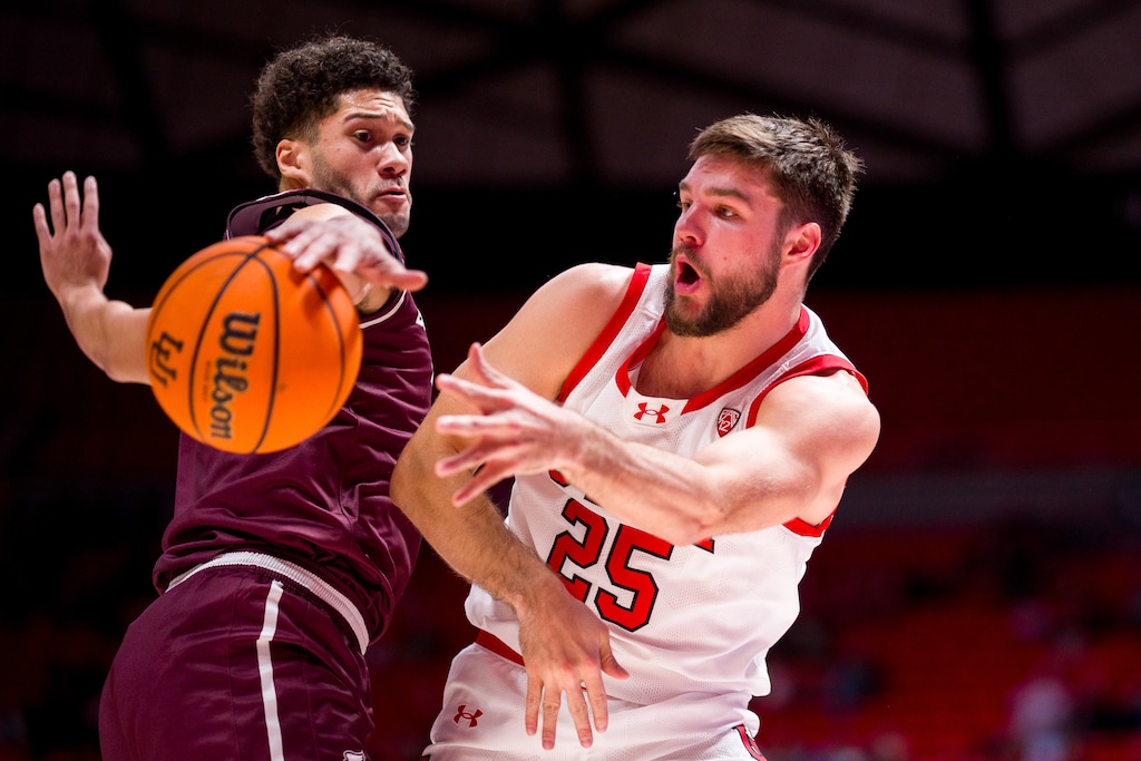 (Trent Nelson  |  The Salt Lake Tribune) Utah Utes guard Rollie Worster (25) as Utah hosts Bellarmine, NCAA basketball in Salt Lake City on Wednesday, Dec. 20, 2023.