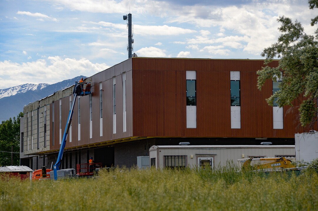 (Francisco Kjolseth  |  The Salt Lake Tribune)  Work continues on the new homeless resource center at 3380 S. 1000 West in South Salt Lake, located next to the Jordan River Parkway on Thursday, June 13, 2019.