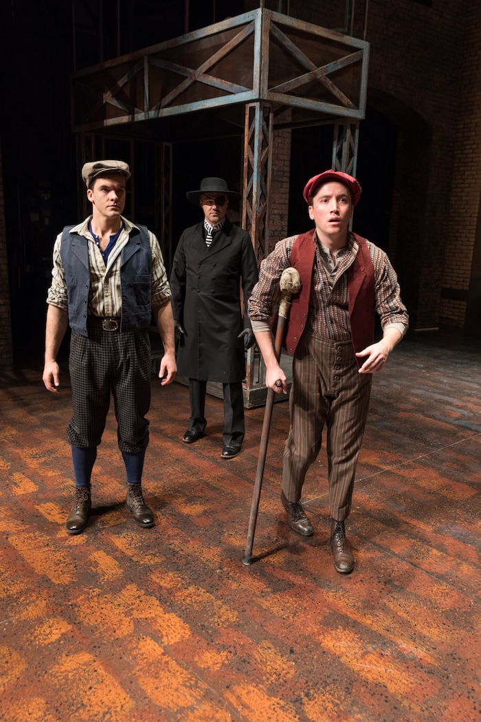 (Courtesy Pioneer Theatre Company) Jonathan Shew (Jack Kelly), left, David Guy Holmes (Snyder) and Austin Archer (Crutchie) in Pioneer Theatre Company's production of "Newsies," running Dec. 1-20 in Salt Lake City.