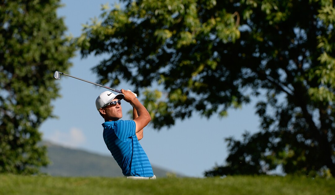 (Francisco Kjolseth  |  The Salt Lake Tribune)  Cameron Champ from Sacramento, CA, competes in the Utah Championship golf event on the Web.com Tour at Oakridge Country Club in Farmington on Sunday, July 15, 2018, on his way to winning the championship. 