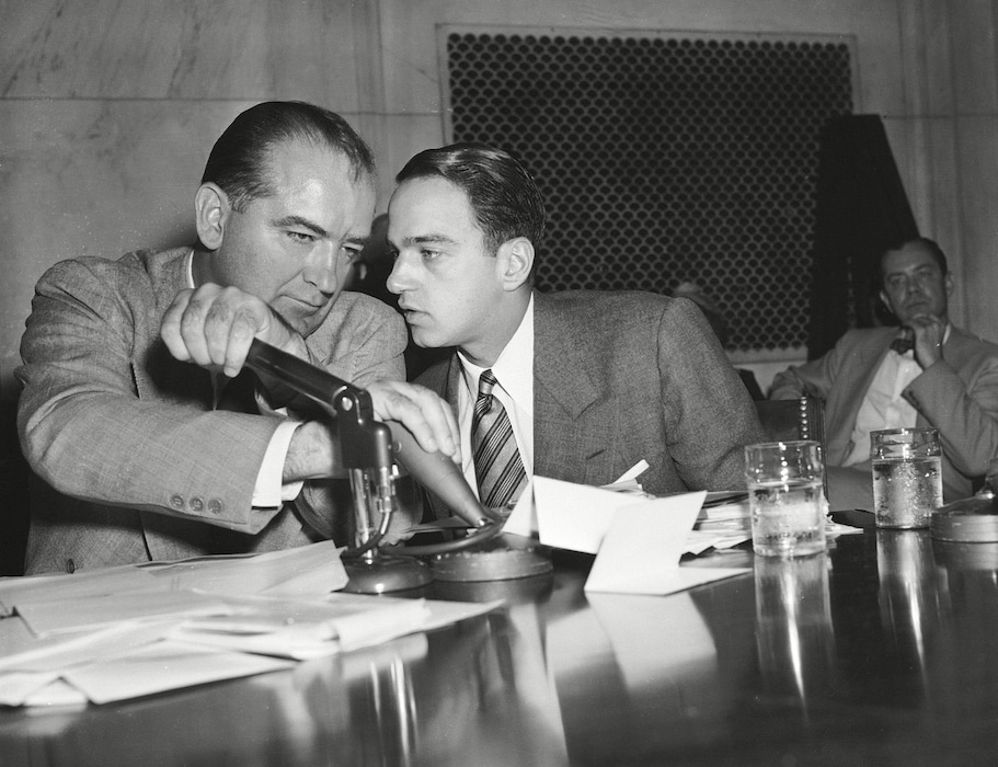 (Courtesy of Sundance Institute via AP/REX/Shuttersock) Attorney Roy Cohn whispers in the ear of red-baiting Sen. Joseph McCarthy, in an image from Matt Tyrnauer's "Where’s My Roy Cohn?", an official selection in the U.S. Documentary Competition of the 2019 Sundance Film Festival.
